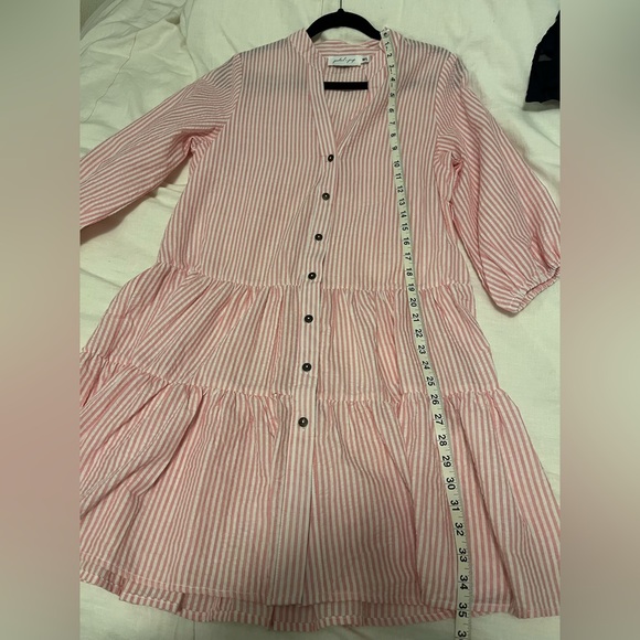Petal & Pup Astro Pink Stripe Seersucker Babydoll Button Down Flowy Dress - Picture 7 of 14